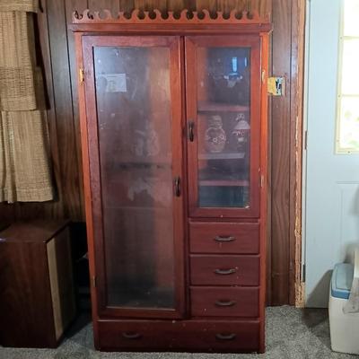 LOT 155: Vintage Wood and Glass Gun Cabinet