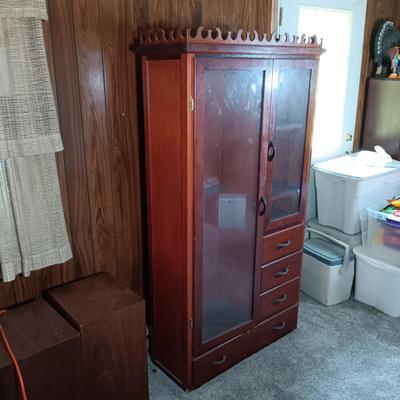LOT 155: Vintage Wood and Glass Gun Cabinet