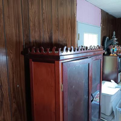 LOT 155: Vintage Wood and Glass Gun Cabinet