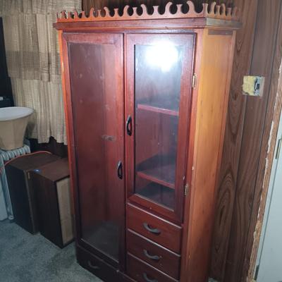 LOT 155: Vintage Wood and Glass Gun Cabinet