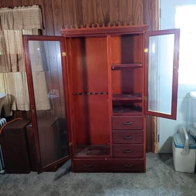 LOT 155: Vintage Wood and Glass Gun Cabinet