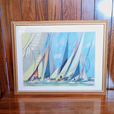 LOT 157: Signed and Numbered Print of Ships on the Water
