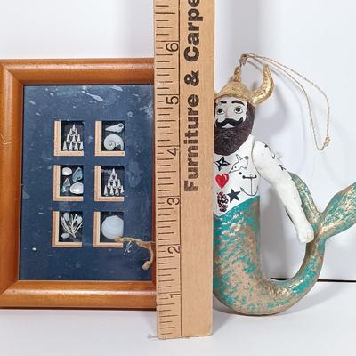 LOT 162: Pacific Creations Miniature Framed New Zealand Shells with Coral & Merman Ornament