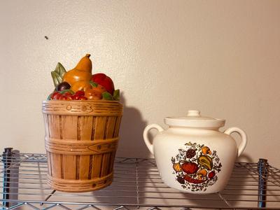 MCCOY POTTERY BEAN POT AND FRUIT BASKET COOKIE JAR