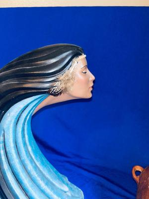 NATIVE AMERICAN CERAMIC LADY AND CLAY POT