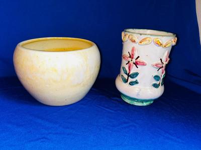 VTG HALL POTTERY PLANTER AND ITALY MADE VASE