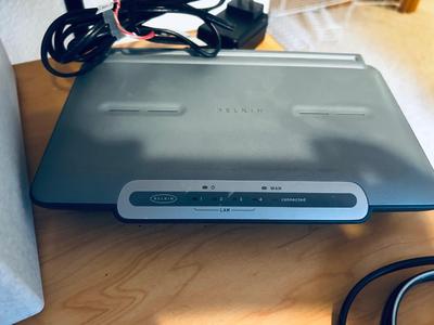 MICROSOFT WIRELESS KEYBOARD, BELKIN ROUTER, TIMEX WALL CLOCK AND OFFICE SUPPLIES