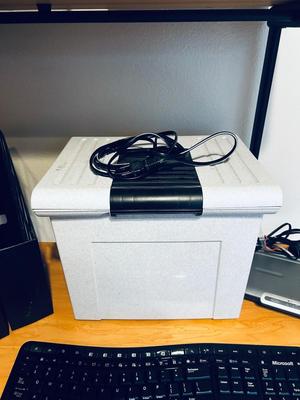 MICROSOFT WIRELESS KEYBOARD, BELKIN ROUTER, TIMEX WALL CLOCK AND OFFICE SUPPLIES