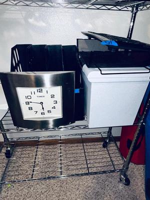 MICROSOFT WIRELESS KEYBOARD, BELKIN ROUTER, TIMEX WALL CLOCK AND OFFICE SUPPLIES