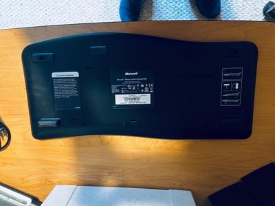 MICROSOFT WIRELESS KEYBOARD, BELKIN ROUTER, TIMEX WALL CLOCK AND OFFICE SUPPLIES