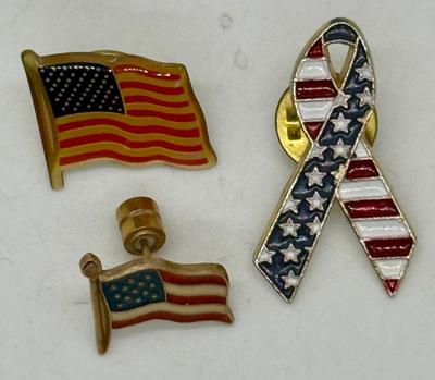 Lot of 3 Vintage America Flag Patriotic Lapel Pins