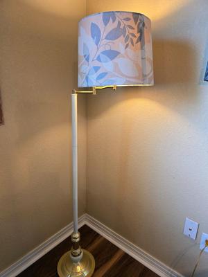 Brass and White adjustable Floor Lamp with Botanical Shade