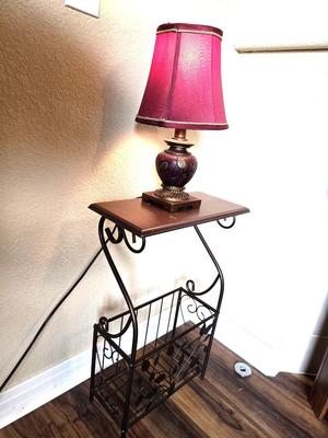 Metal Scroll Magazine Rack small end table and small accent Lamp