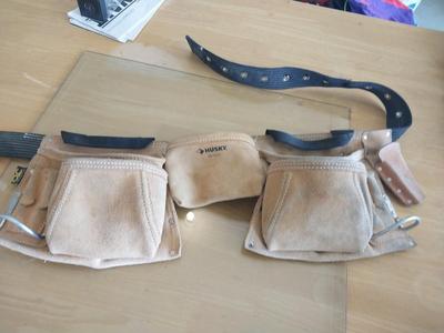 LEATHER WORK BELT- SMALL CLAMPS AND TOOLS