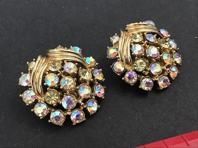 Beautiful Large Aurora Borealis Clip on Earrings
