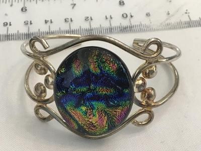Oval Dichroic Glass Silver Plated Cuff