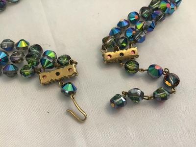 Peacock Colored Faceted Crystal 3 Strand Necklace