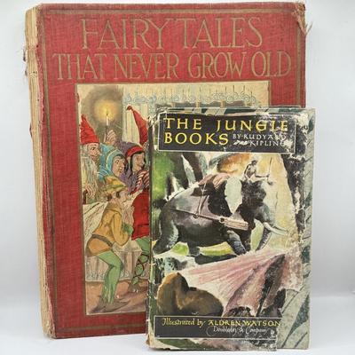 LOT 3L: 1923 Fairy Tales That Never Grow Old Bright Colorful Illustrations Watty Piper/The Jungle Books Volume I by Rudyard Kipling HC/DJ...
