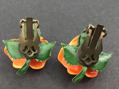 Vintage Lucite Orange Roses Clip ons