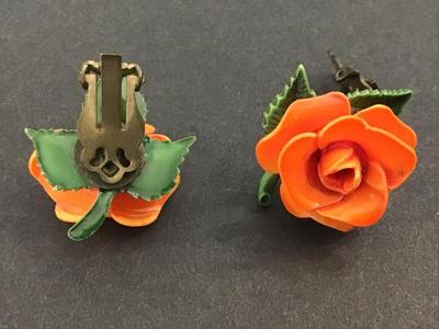 Vintage Lucite Orange Roses Clip ons