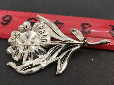 Vintage 1940 Large Brooch Clear Rhinestone