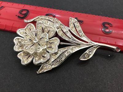 Vintage 1940 Large Brooch Clear Rhinestone