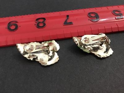Green Rhinestone Enamel Red Accents Beatiful Vintage Clip on Earrings