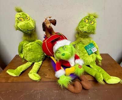 Grinch Who Stole Christmas Plush Dr Seuss 18" Green 2010 & Sleigh Ride with Grinch & Max the dog