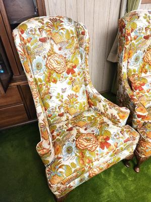 Lot #20 Set of 2 Vintage Winged-Back Chairs - MCM Silver Craft Furniture Company