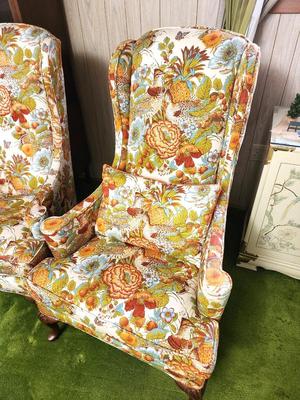 Lot #20 Set of 2 Vintage Winged-Back Chairs - MCM Silver Craft Furniture Company