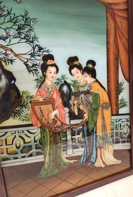 Lot #21 Vintage Reverse Painted on Glass Chinese Court Scene