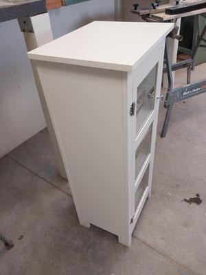 THREE SHELF CABINET FILLED WITH WOODWORK BOOKS