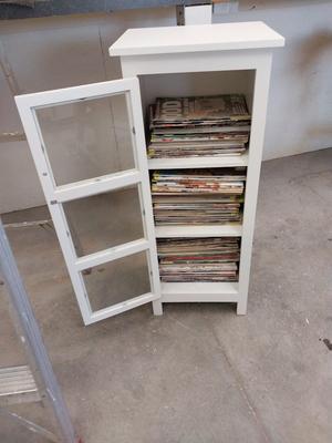 THREE SHELF CABINET FILLED WITH WOODWORK BOOKS