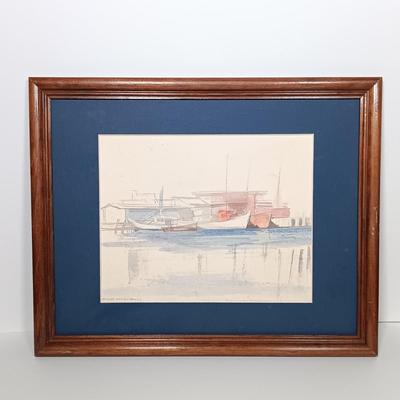 LOT 271: Watercolor by LiLo, Wood Art 'Lighthouse and Seagull', Shadow Box Containing Shells & More