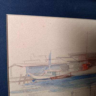 LOT 271: Watercolor by LiLo, Wood Art 'Lighthouse and Seagull', Shadow Box Containing Shells & More