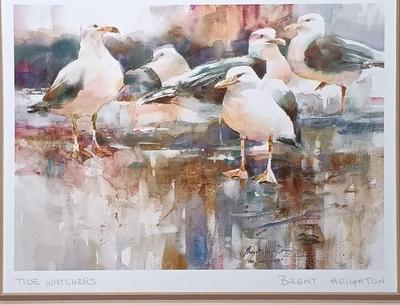 LOT 271: Watercolor by LiLo, Wood Art 'Lighthouse and Seagull', Shadow Box Containing Shells & More