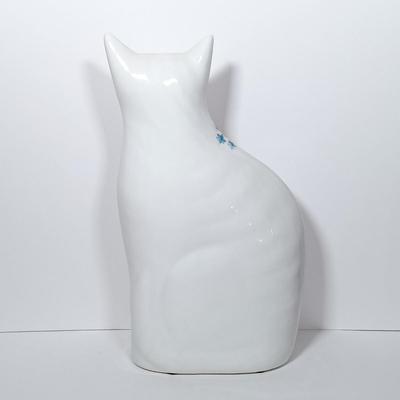 LOT 272: Hand-Painted Ceramic Cat with (2) Mixed Media Art Pieces by S. Faxon