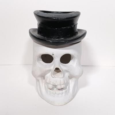 LOT 275: Vintage Marble-Eyed Owl, Pottery Skull & Pumpkin Ghost Candle
