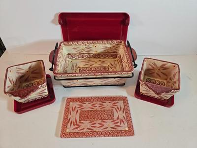 Temptations Old World Red 7-Piece Baker & Serving Set with Trivet
