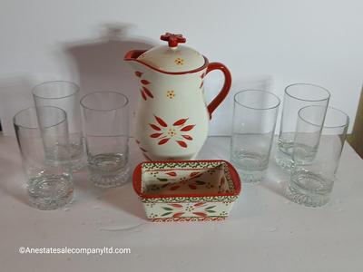 Temp-tations Old World Red Pitcher with 6 Glasses + Mini Loaf Baker