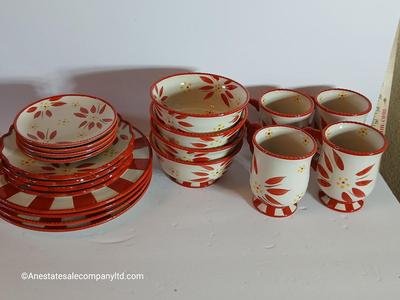 Temp-tations Old World Red 16-Piece Ceramic Dinnerware Set – Plates, Bowls & Mugs