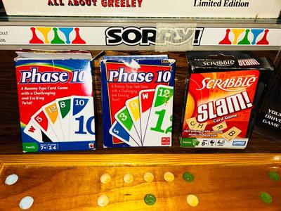 SCRABBLE, TRIPLE YAHTZEE, THE BEST OF GREELEY, CHINESE CHECKERS, SORRY AND MUCH MORE