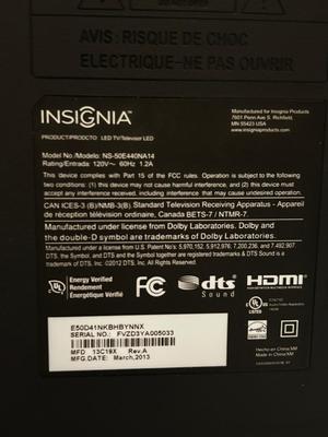 50” INSIGNIA FLAT SCREEN TELEVISION W/REMOTE AND SWIVELING WALL MOUNT