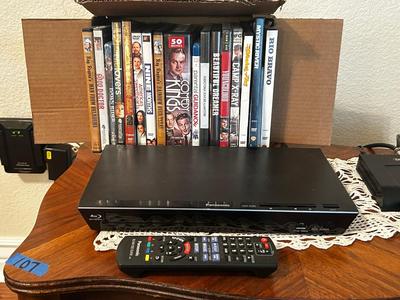 PANASONIC BLU-RAY DISC PLAYER W/REMOTE, DVD’S AND A VARIETY OF MUSIC ON CD’S