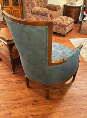VICTORIAN STYLE ARMCHAIR AND YOUNG REPUBLIC SOLID MAPLE SIDE TABLE
