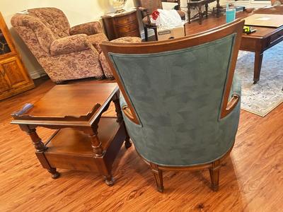VICTORIAN STYLE ARMCHAIR AND YOUNG REPUBLIC SOLID MAPLE SIDE TABLE