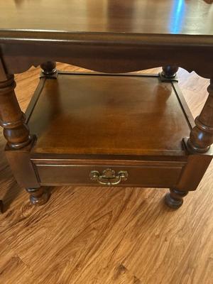 VICTORIAN STYLE ARMCHAIR AND YOUNG REPUBLIC SOLID MAPLE SIDE TABLE