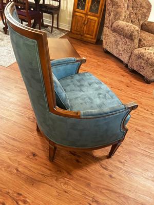 VICTORIAN STYLE ARMCHAIR AND YOUNG REPUBLIC SOLID MAPLE SIDE TABLE