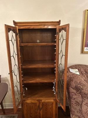 LEADED AND ETCHED GLASS NARROW DISPLAY CABINET