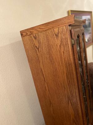 LEADED AND ETCHED GLASS NARROW DISPLAY CABINET